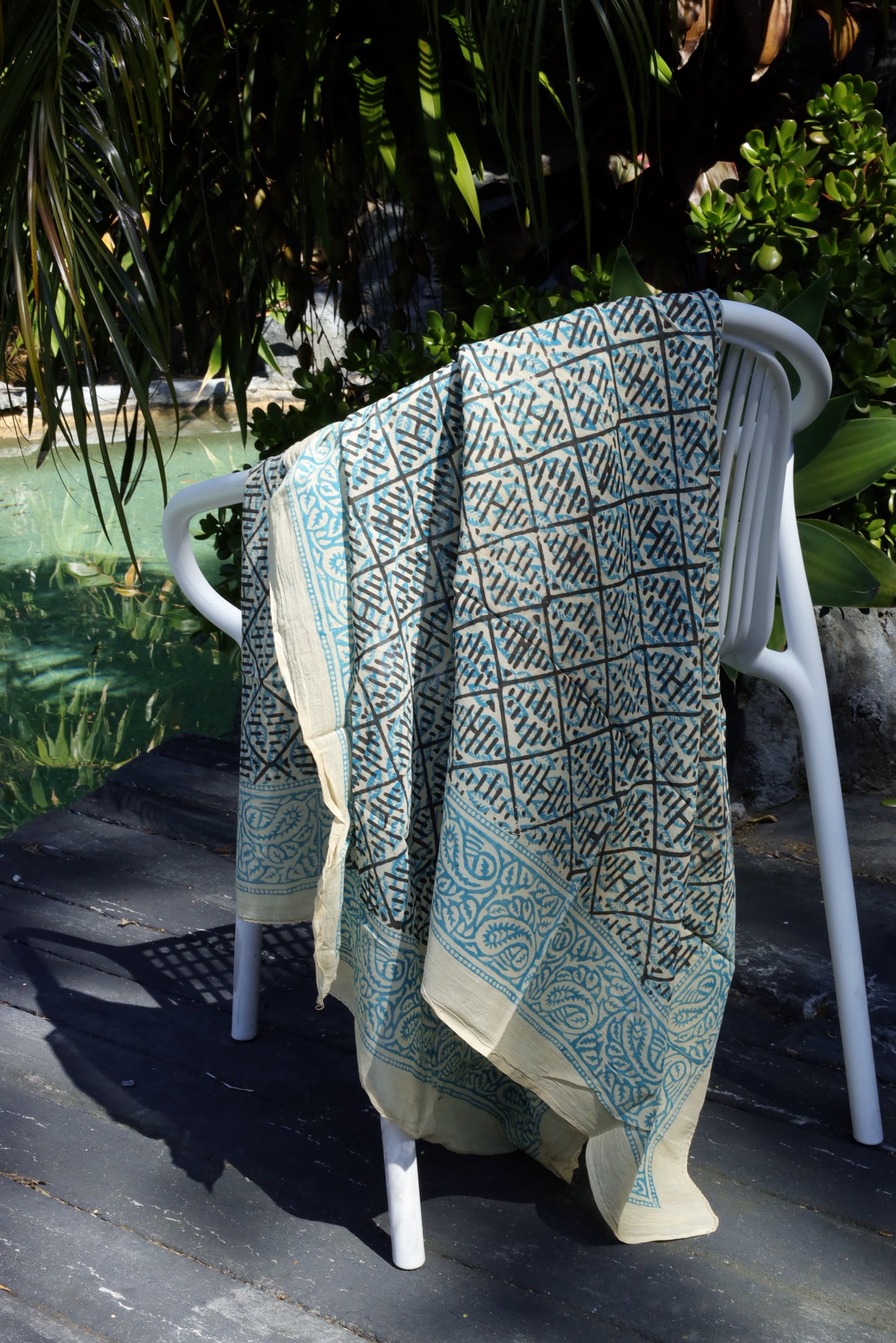 Blockprint Sarong, Geo Blue