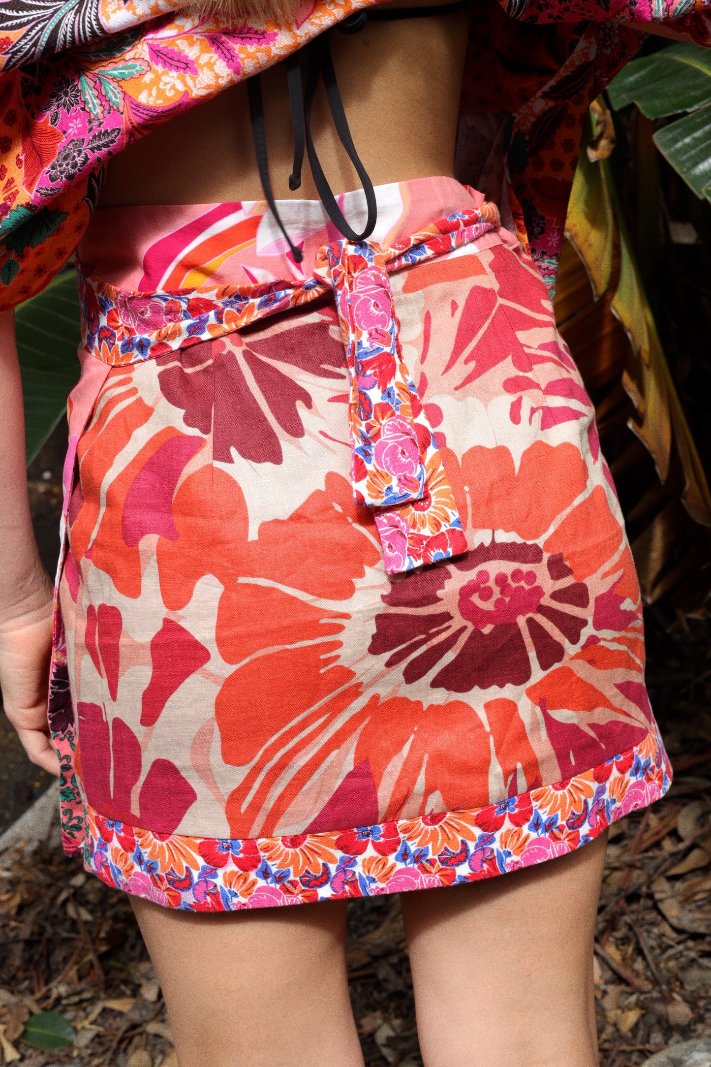 Hibiscus Linen Wrap Skirt