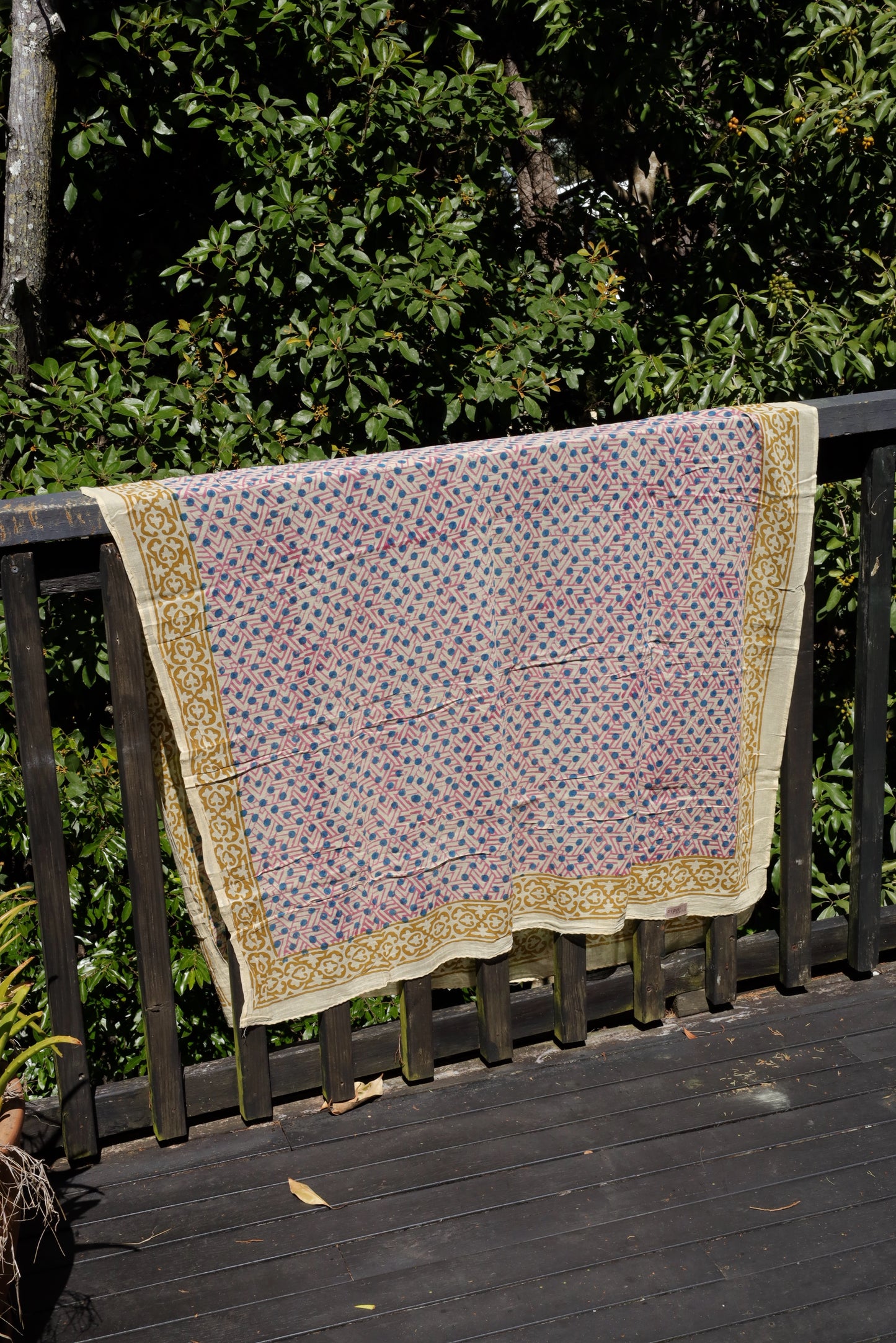 Blockprint Sarong, Geo Pink