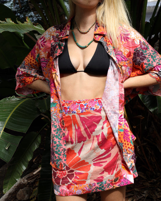 Hibiscus Linen Wrap Skirt